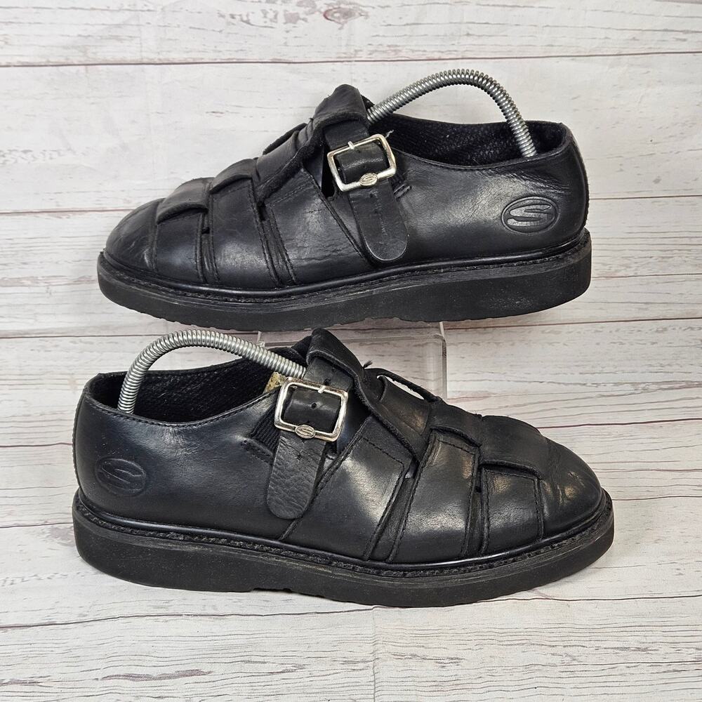 SKECHERS Fisherman Sandals Men's Black US 9.5 Leather Buckle Vibram